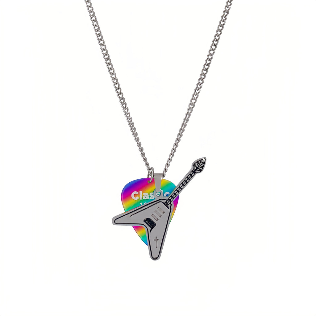 Rock 'N' Roll Guitar & Rainbow Pick Pendant