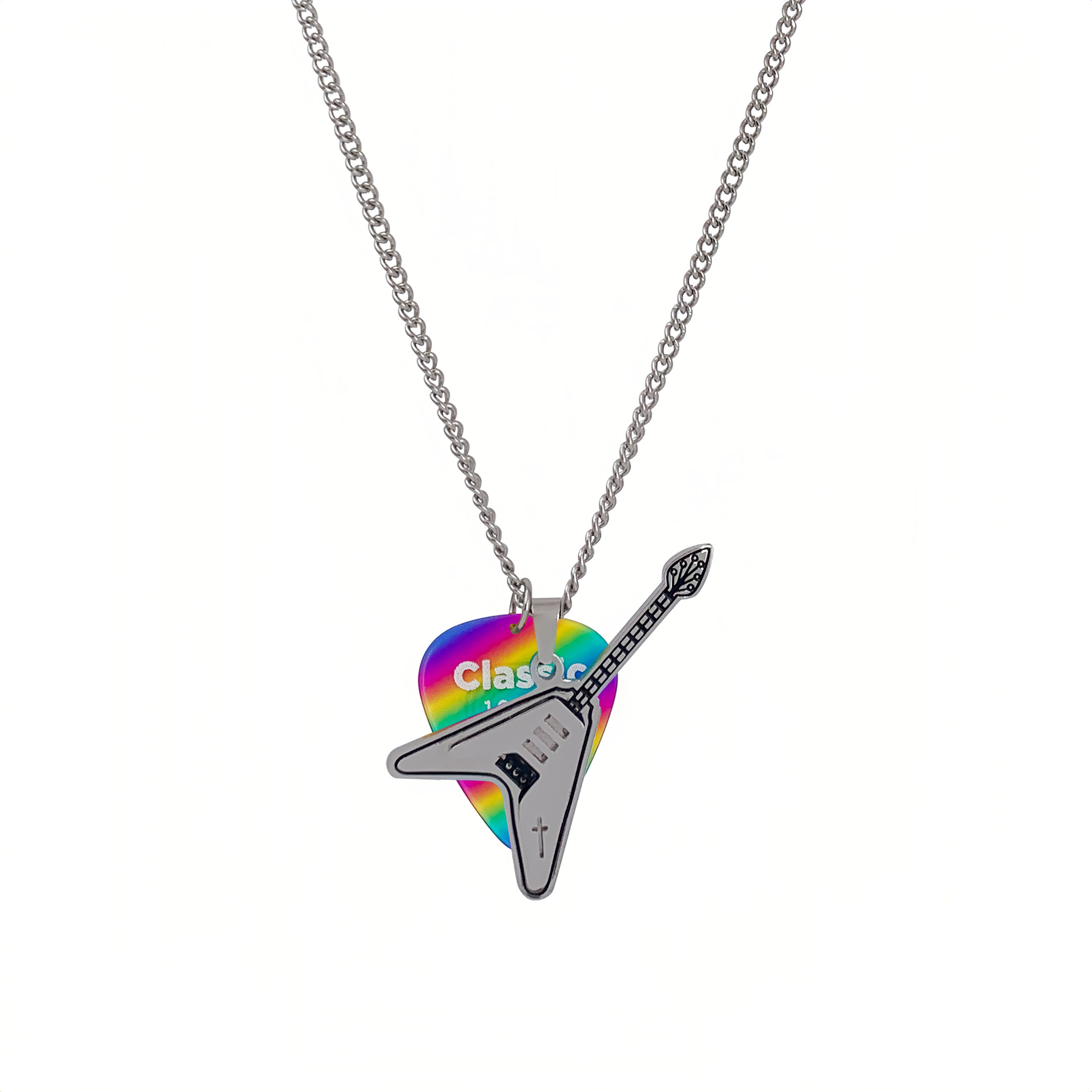 Rock 'N' Roll Guitar & Rainbow Pick Pendant