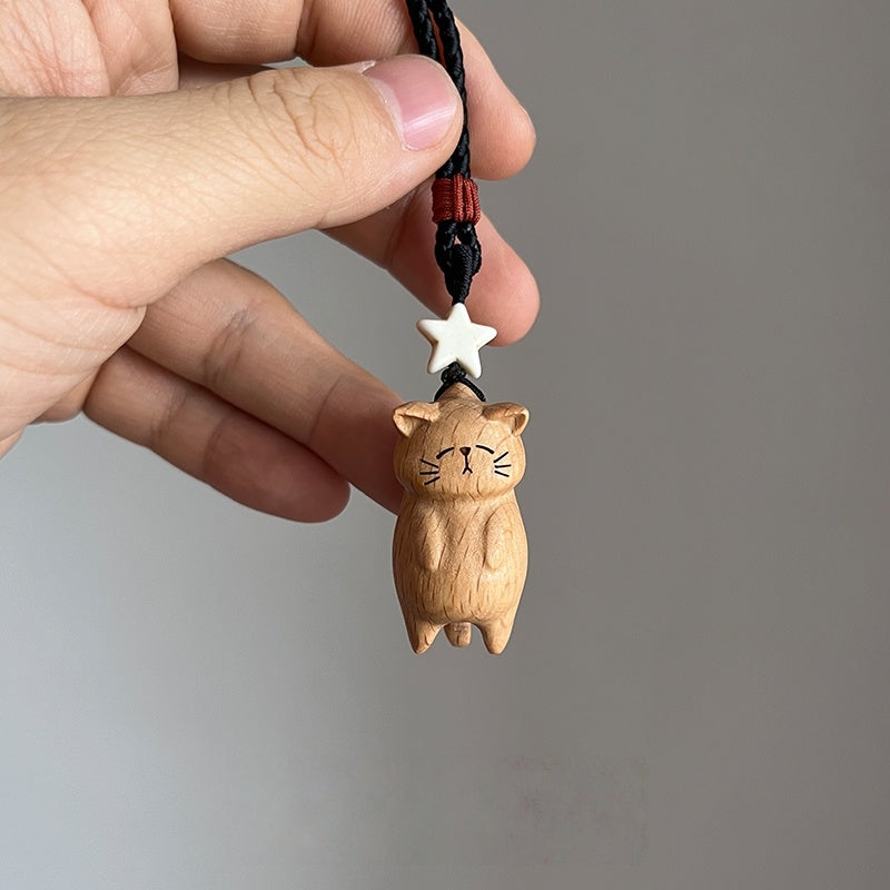 Cute Wooden Cat Pendant