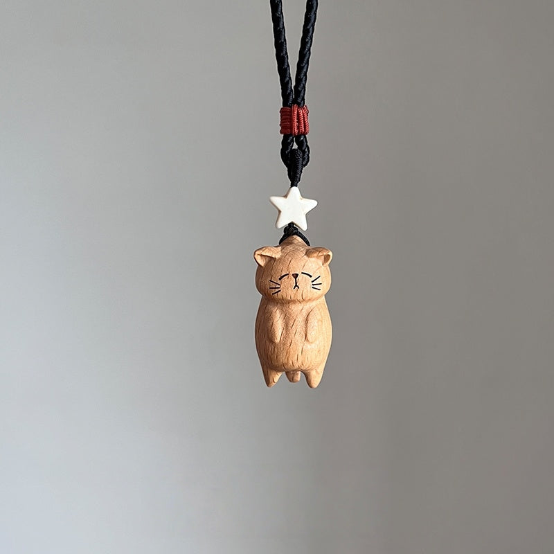 Cute Wooden Cat Pendant