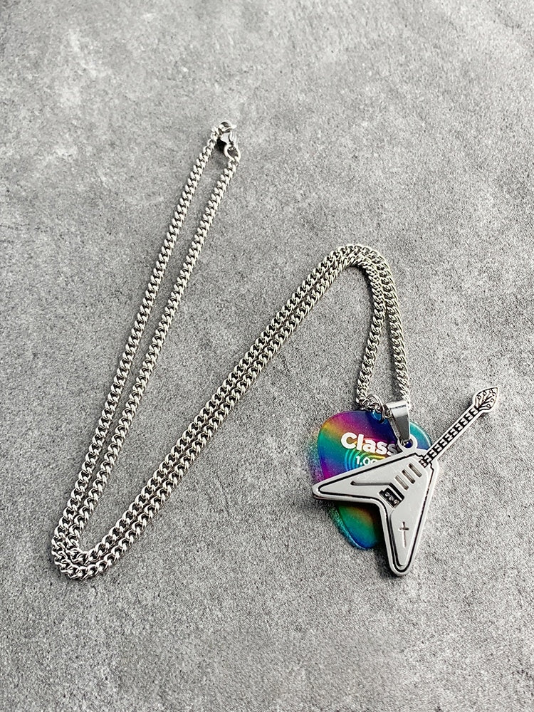 Rock 'N' Roll Guitar & Rainbow Pick Pendant