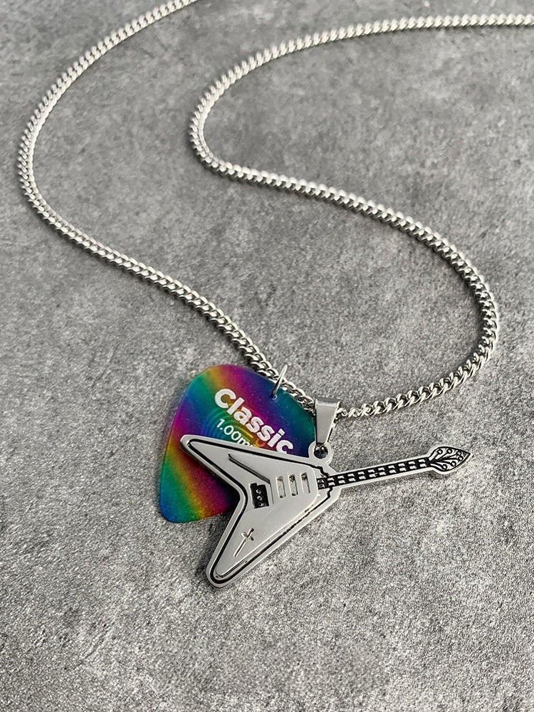 Rock 'N' Roll Guitar & Rainbow Pick Pendant